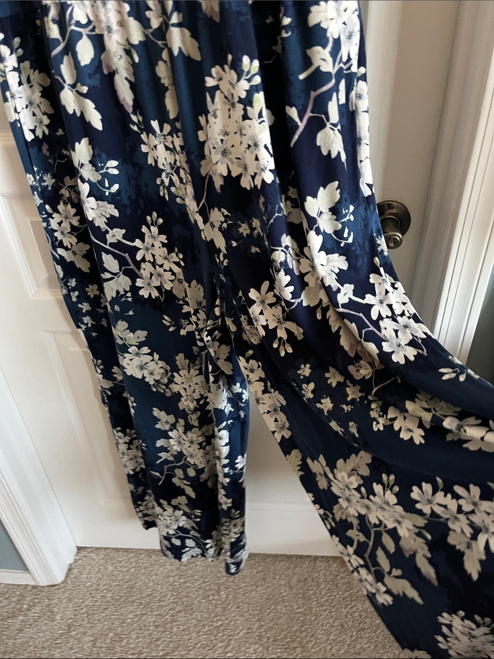 Navy Floral Jumpsuit with Cream Blossoms - Picture 2 of 9